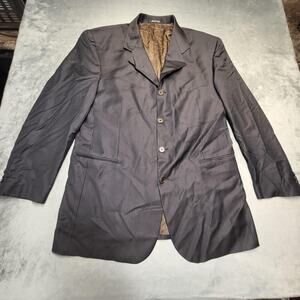 Everett Hall Suit Jacket Mens 44 Brown Striped Long Blazer Wool Italy Notch